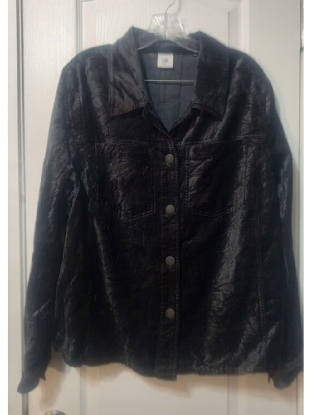 Charcoal Crushed Velvet Button‑Up Skacket — Cabi, Size XL
